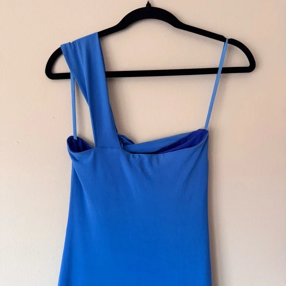 BCBGMaxAzria One Shoulder Midi Dress Blue Asymmetrical Cocktail Dress NWT Sz 2 - Picture 8 of 13